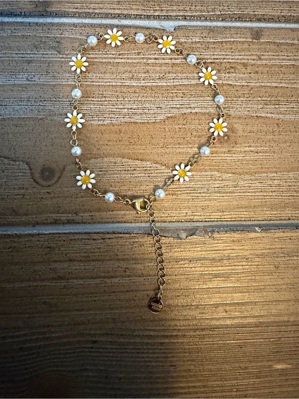 Sand and Stone Gold Daisy Pearl Chain Anklet